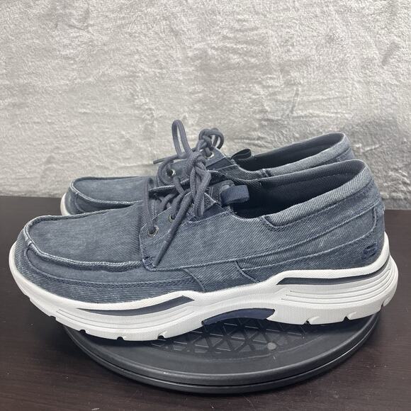 Skechers Mens Sz 10.5 Navy Blue Canvas Relaxed Fit Expended Kevan Oxfords Shoes - Picture 3 of 10
